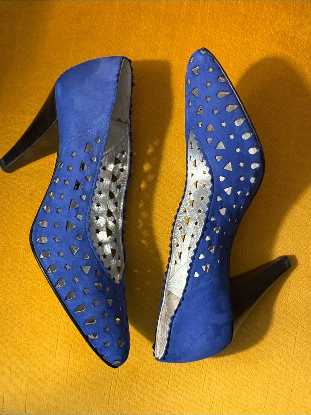 PANCALDI Cobalt Blue Cutout Suede Pointed High Heels Vintage Italian Designer